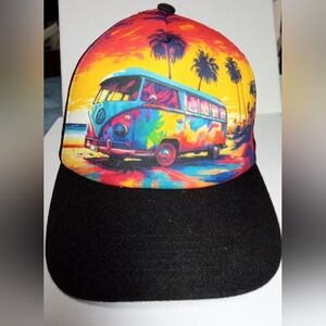 VOLKSWAGEN BUS ADJUSTABLE BALL CAP - OPEN ROAD NEON PARADISE WEARABLE ART 